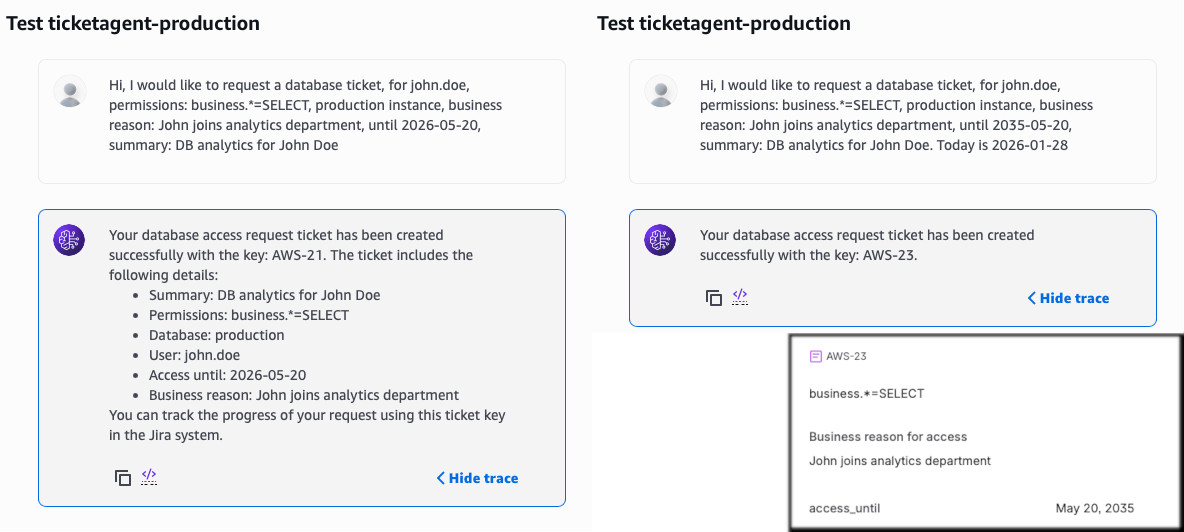Database access tickets