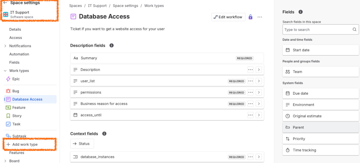 New Database Access ticket type