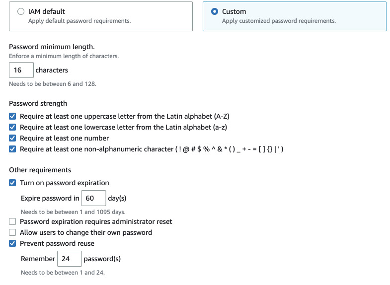 IAM password policy