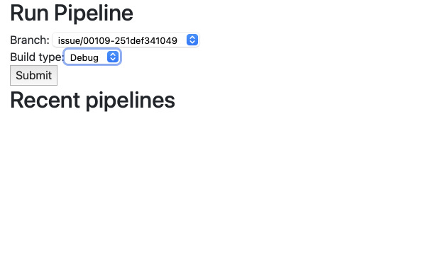 Form for running the pipeline
